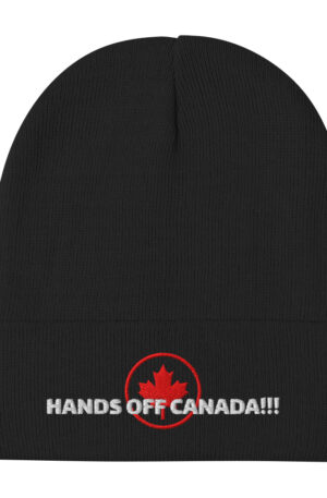 knit-beanie-black-front-67ad4c624e2d5.jpg Embroidered Beanie - "Hands Off Canada!!!"
